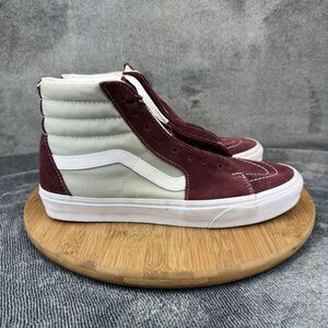 Vans Sk8-Hi Shoes Mens Size 9.5 Womens 11 Maroon White Suede Canvas High Top